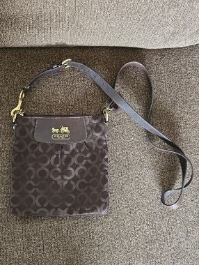 Coach Chocolate Brown Signature Crossbody Bag with Gold Hardware